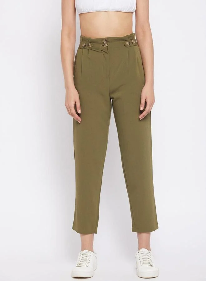 Winered  Women Olive Green Regular Fit Trousers for Women | Best Price UAE